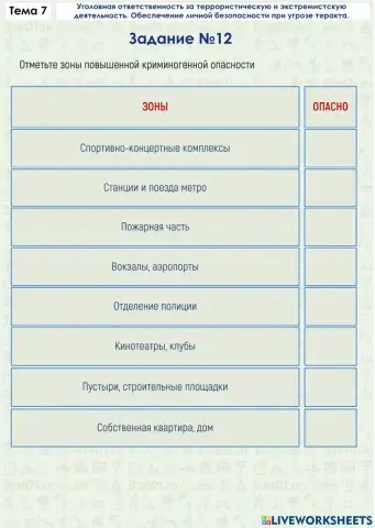 Задание ОБЖ 7.12