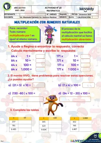 Multiplicacion de 10, 100 y 1.000