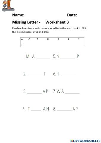 Missing Letters Worksheet 3