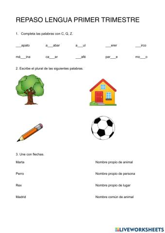 Repaso Primer trimestre lengua