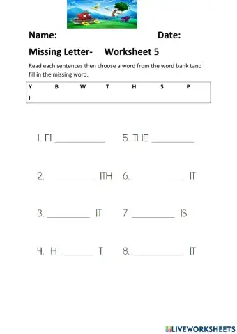 Missing Letters Wprksheet 5