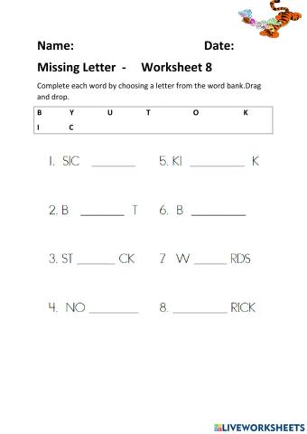 Missing Letters Worksheet 8