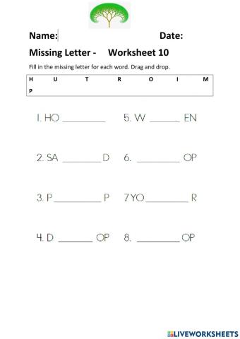 Missing Letters Worksheet 10