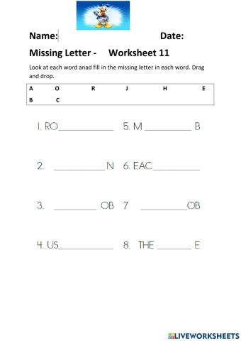 Missing Letters Worksheet 11