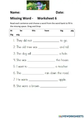 Missing Words Worksheet 6