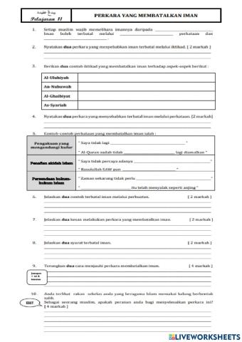 PELAJARAN 11 PERKARA YANG MEMBATALKAN IMAN