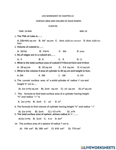 Surface area & volume