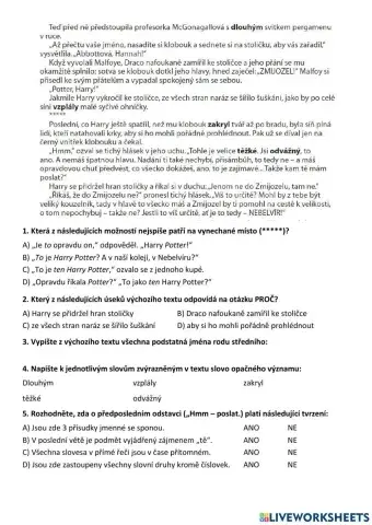 Práce s textem - Harry Potter