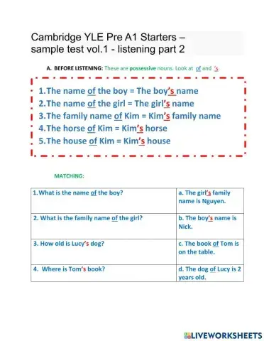 Cambridge YLE Pre A1 Starters –  sample test vol.1 - listening part 2