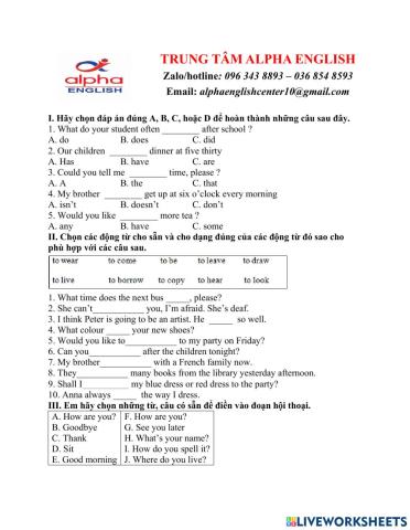 Alpha English Center - Đề số 2