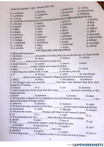 Y8 Review for final term 1 - T.H.