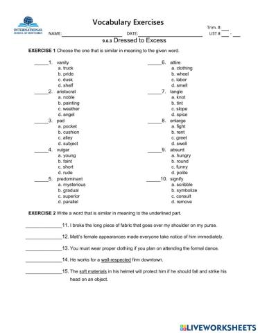 9.6.3 RC Dressed Vocabulary Excercises