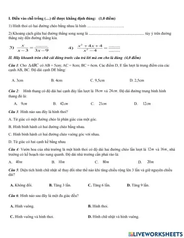 Trắc nghiệm HK1 Toán 8 1