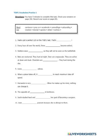 TOEFL Vocabulary Practice 1