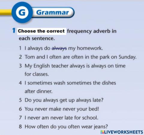 Homework: Adverbs of frequency