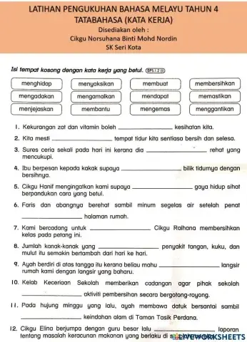 Latihan pengukuhan bm tahun 4 (kata kerja)