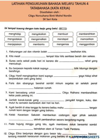Latihan pengukuhan bm tahun 4 (kata kerja)