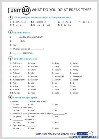 Unit 10 What do you do at break time lesson 3