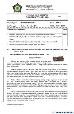PAS Bahasa Indoneseia D6AB-Senin,6 Desember 2021 Pukul 07.40-09.10
