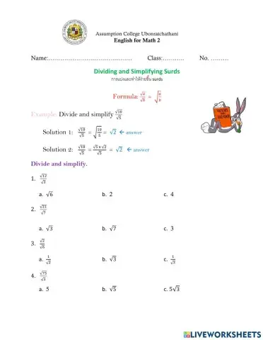 Dividing and Simplifying Surds