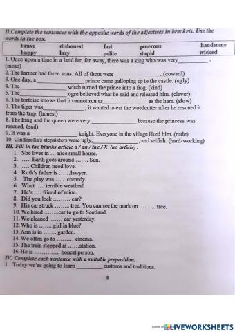 Y8 Review for final term 1 - T. H - prep-must-have to