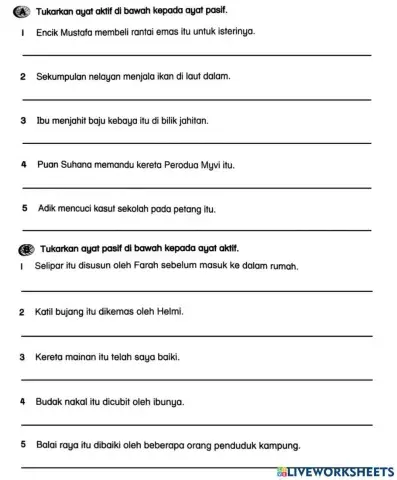 Latihan Ayat Aktif & Ayat Pasif