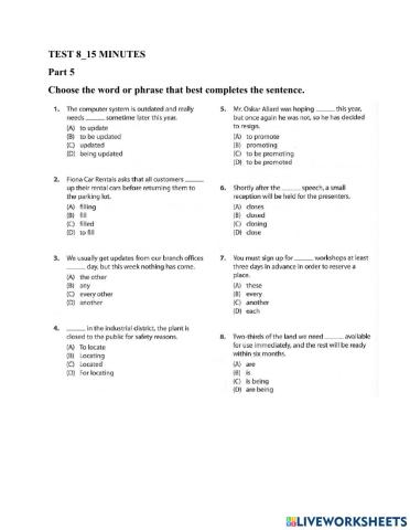Reading Test 8