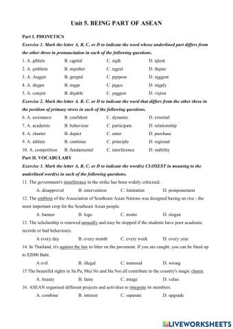 Unit 5 - BEING PART OF ASIAN (EXERCISE)