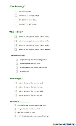Heat, Sound, and Light Energy