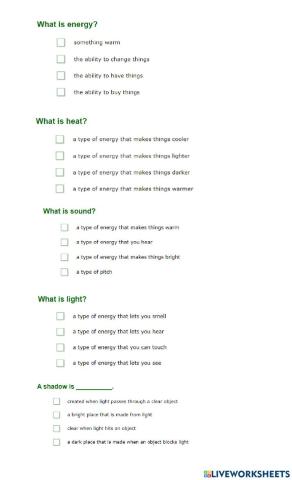 Heat, Sound, and Light Energy