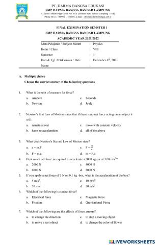 Final 1 st Semester Test