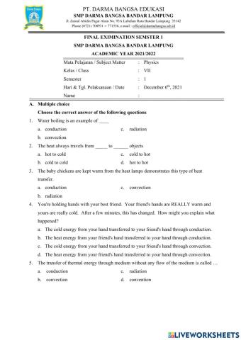 Final 1 st Semester Test grade 7