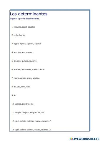 Elige el tipo de determinante