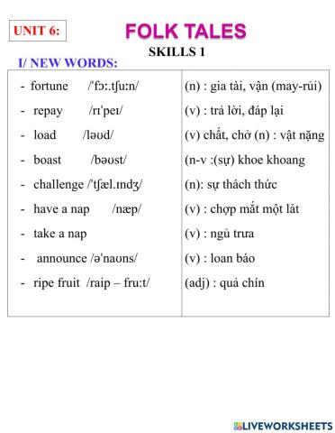 English 8- unit 6- skills 1