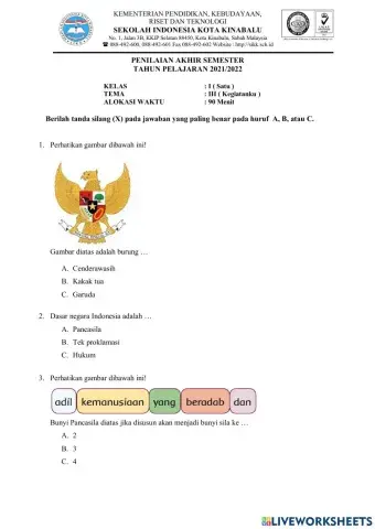 Soal PAS TEMA 3 KELAS 1