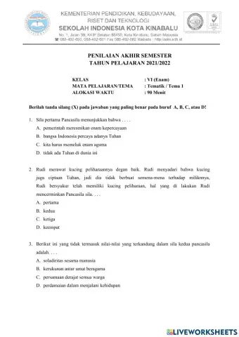 Soal PAS TEMA 1 KELAS 6