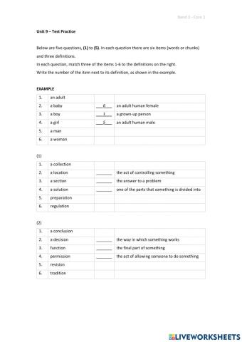 Band 3 (Core 1) - Unit 9 - Test