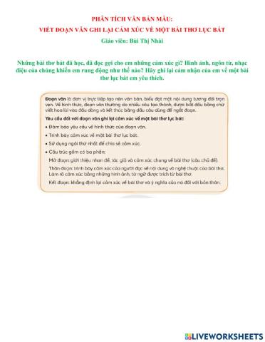 Phân tích mẫu đoạn văn cảm xúc câu lục bát