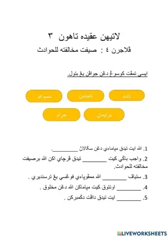 Aqidah tahun3: SIFAT MUKHALAFATUHU LILHAWADIS