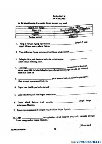 Soalan subjektif sejarah tahun 5