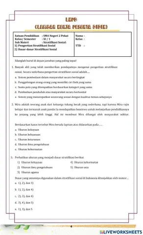LKPD Sosiologi (Stratifikasi Sosial)