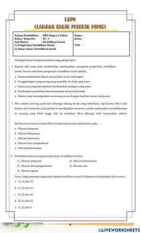 LKPD Sosiologi (Stratifikasi Sosial)