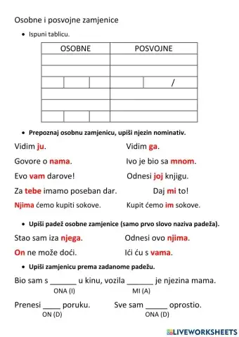 Osobne i posvojne zamjenice