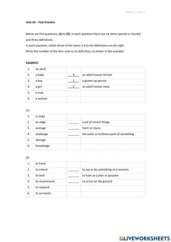 Band 3 (Core 1) - Unit 10 - Test