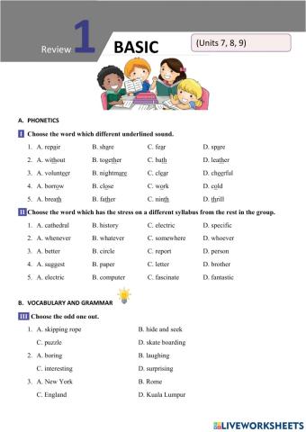 English 6 Big4 Review Unit 7,8,9 - Vocabulary