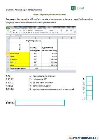 Форматування клітинок (Excel)