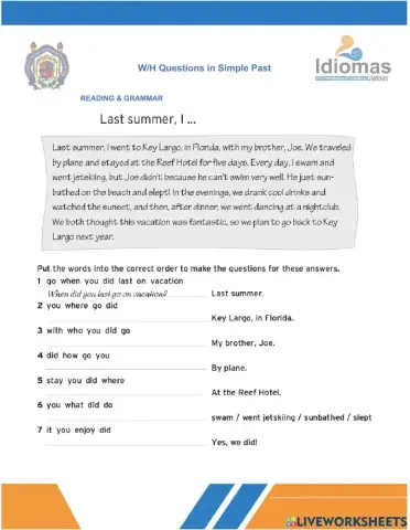 Wh Questions in Simple Past