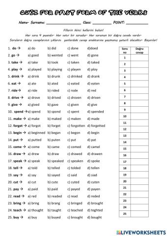 Past forms of the verbs