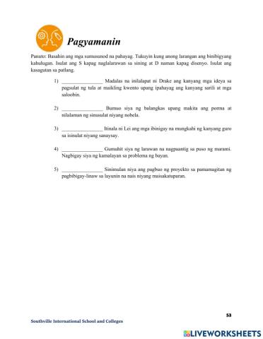 Pagsusuri at Pagsasanay sa Sining at Disenyo