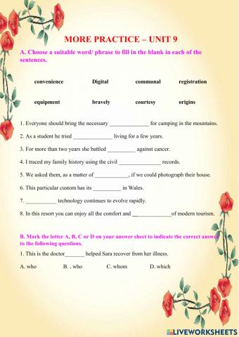 More practice – Unit 9